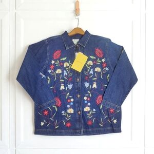 NWT Quacker Factory Embroidered Denim Shacket Floral Shirt Dragonflies 1X